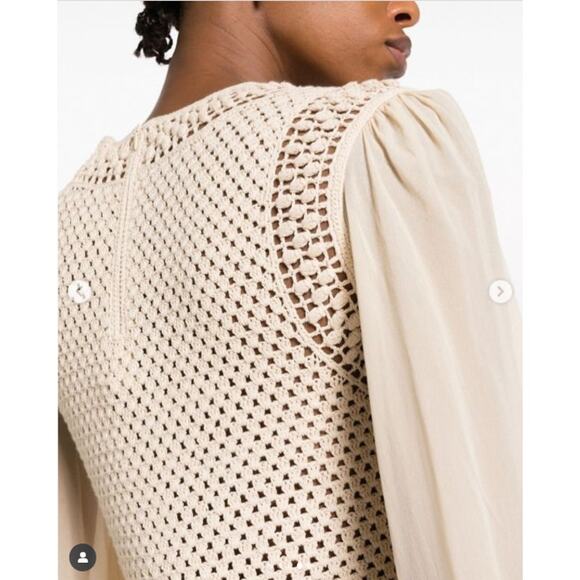 Zimmermann Top 6 Luminosity Crochet Knit Sheer Cream Balloon Boho Chic Romantic - Picture 2 of 11